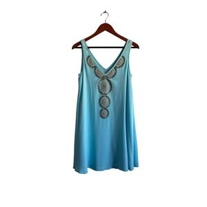 Lilly Pulitzer Blue Beaded V Neck Sleeveless Mini Dress Size S